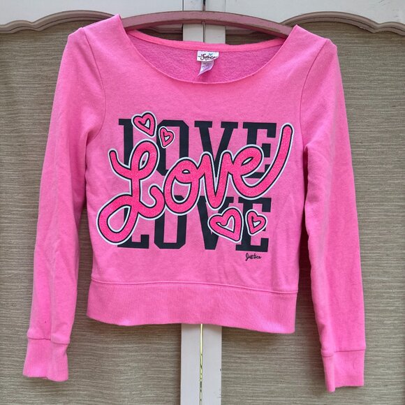 Justice Pink Sweatshirt Love Hearts Sparkly Balletcore Girls Size 10 - Picture 1 of 4